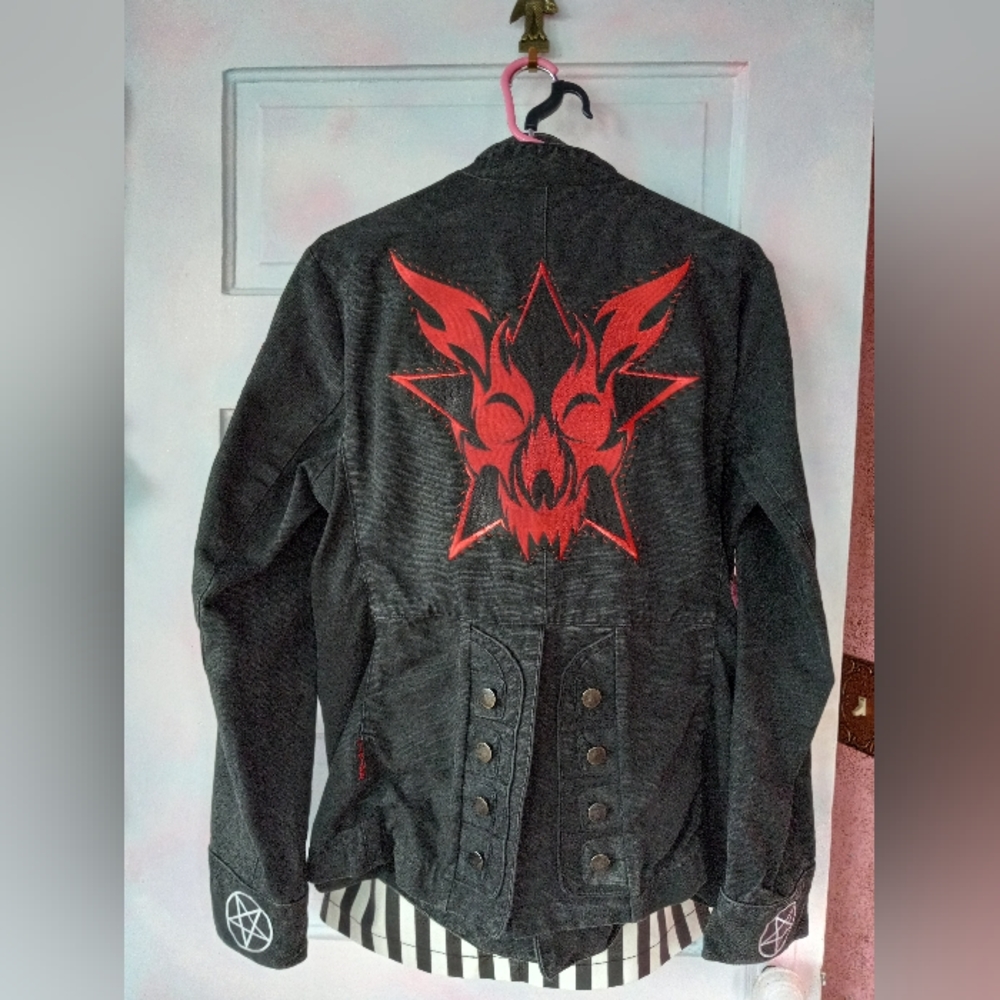 Custom Sabrina "hell witch" OOAK Rage tripp skull button jacket RARE PRICE FIRM - Picture 12 of 16